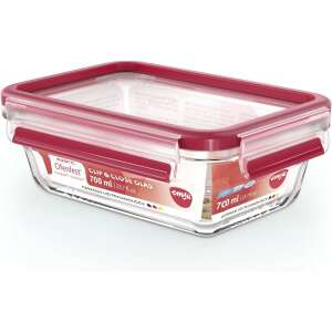 Emsa Clip & Close 700ml Üveg Ételtároló, Piros Fedővel, Téglalap Alakú - Ételtárolás