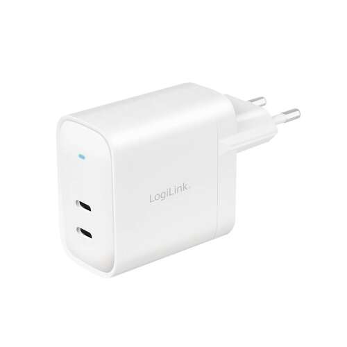 LogiLink PA0282 40W GaN ładowarka USB-C do gniazdka ściennego z dwoma portami, biała