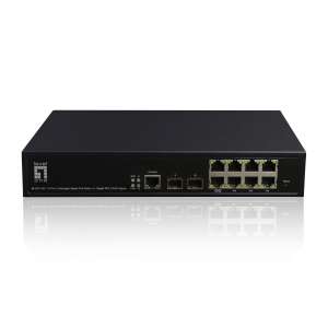LevelOne GEP-1061 Gigabit Switch, 8-port PoE, 2 SFP ports, front view - Switch