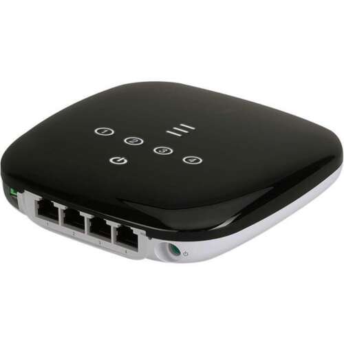 Ubiquiti UFiber WiFi6 GPON CPE Gigabit Router, fekete, ferde nézet, 4 LAN port, 1 GPON port
