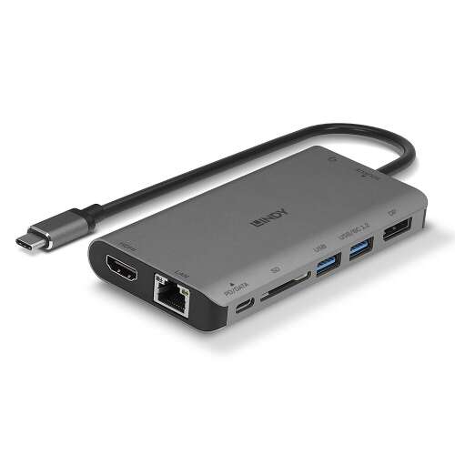 Lindy 43323 USB-C Mini Laptop Dock mit HDMI, DisplayPort, Ethernet, SD-Kartenleser und USB-Anschlüssen