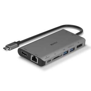 Lindy 43323 Mini Stacja Dockingowa USB-C z HDMI, DisplayPort, Ethernet, czytnikiem kart SD i portami USB - Stacja dokująca