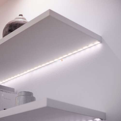 WiZ LED strip installed under a shelf, providing ambient lighting
