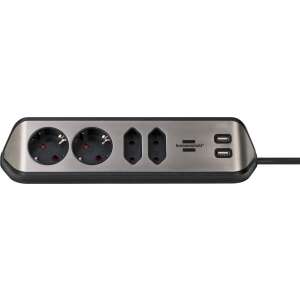 Brennenstuhl Estilo 4 socket power strip with 2 USB ports, silver - Brennenstuhl Power Strip