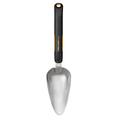 Fiskars Xact Trowel, gardening tool with long handle, black and orange, stainless steel