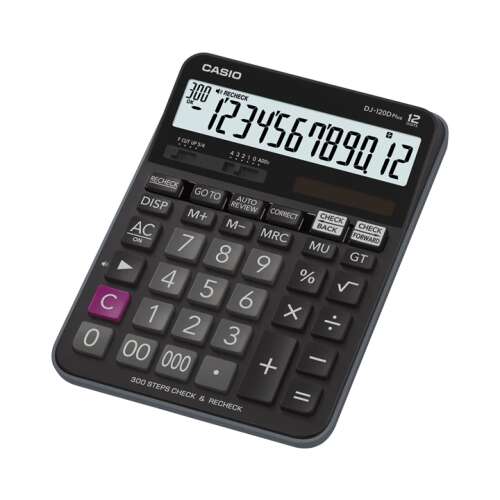 Casio DJ-120D Plus asztali számológép, fekete, 12 számjegyes kijelző, 300 lépés ellenőrzés és újraszámítás - Irodaszer