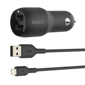 Belkin Dual-USB-Autoladegerät mit Lightning-Kabel, schwarz - Autoladegeräte
