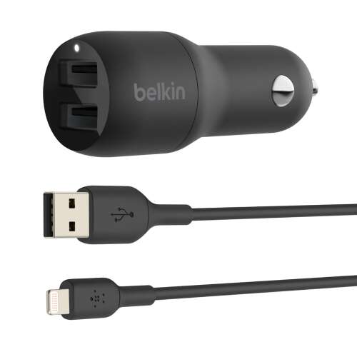 Belkin Autós Duál USB Töltő - 24W, Lightning Kábellel