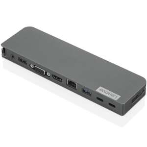 Stație de andocare Lenovo USB-C Mini Dock 40AU0065EU, gri, vedere înclinată, arătând porturile și conexiunile - Docking stations