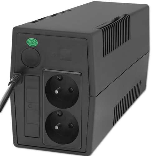 Qoltec Monolith 850VA / 480W Line Interactive UPS, black, angled view