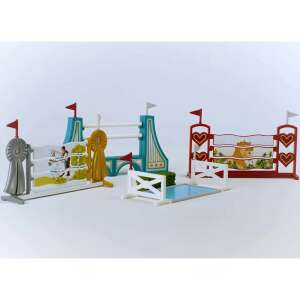Schleich Horse Club Obstacle Accessories, a set of 5 pieces for horse riding play, including a jump, a water jump, a fence, and a prize ribbon - Schleich