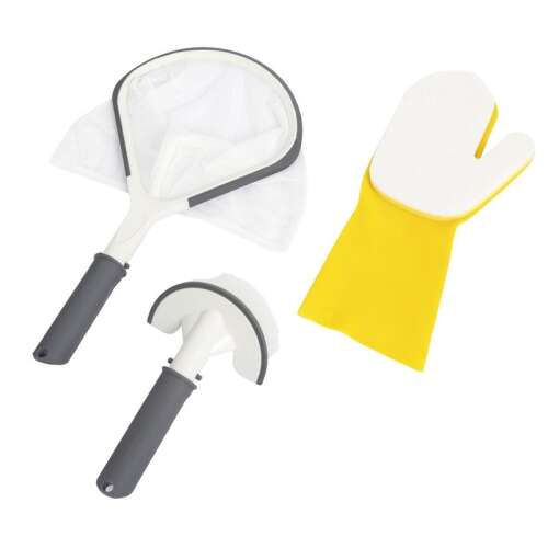 Bestway Lay-Z-Spa 3-in-1 cleaning set, includes a net, brush, and scrubbing mitt