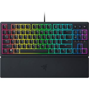 Top view of Razer Ornata V3 TKL wired gaming keyboard with RGB lighting and wrist rest - Razer