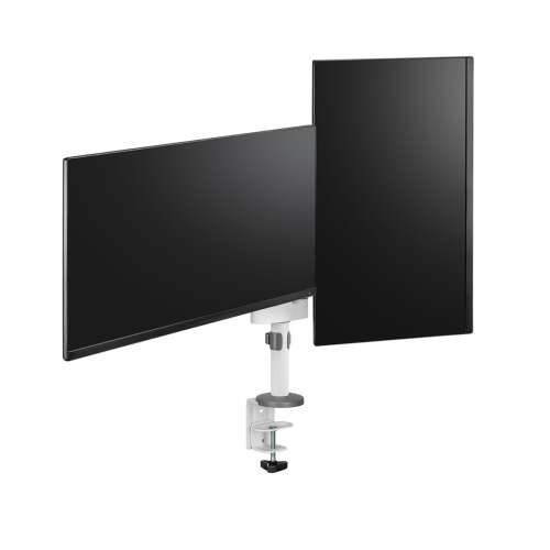 Suport de birou pentru două monitoare NewStar DS60-425WH2, alb, ecrane de 17-27 inci, montare cu clemă