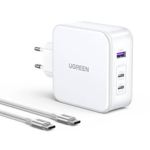 Ugreen USB-A / 2x USB-C wall charger with cable, white