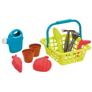 ECOIFFIER 4567 Gartenwerkzeug-Set für Kinder, enthält Gießkanne, Korb, Schaufel, Rechen, Spaten und 2 Töpfe - Strandartikel