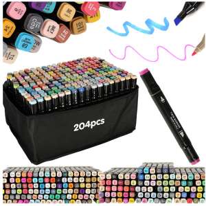204 piece alcohol marker set with carrying case and stand, assorted colors - Back to School, School Supply