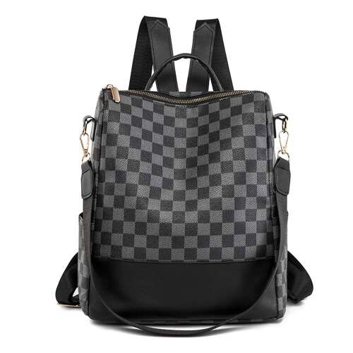 Dollcini, divatos női kockás hátizsák, műbőr táska, utazás/munka/napi, 429141, fekete