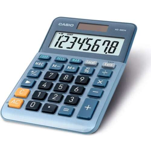 Casio MS-88EM asztali számológép, kék, napelemes és elemes - Casio