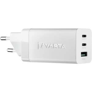Încărcător Varta High Speed 65W, alb, cu porturi USB-A și USB-C, vedere din unghi - Adaptoare de rețea
