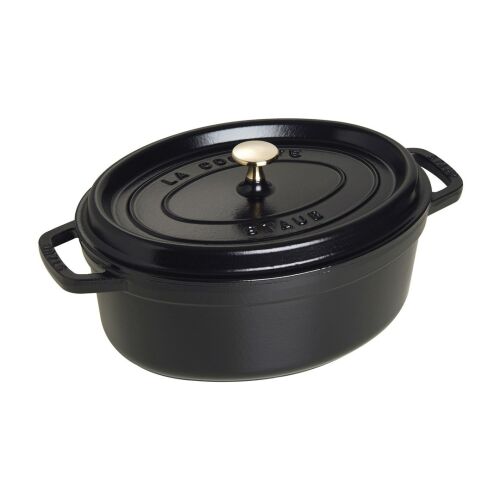 Staub La Cocotte 29cm crna ovalna posuda od lijevanog željeza s poklopcem
