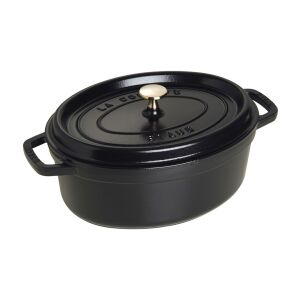 Staub La Cocotte 29cm oală ovală neagră din fontă tip Dutch oven cu capac - Oale și cratițe
