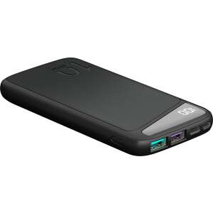 Goobay 10000mAh power bank, black, angled view, USB-C PD, QC 3.0, fast charging - External Battery & Power Bank