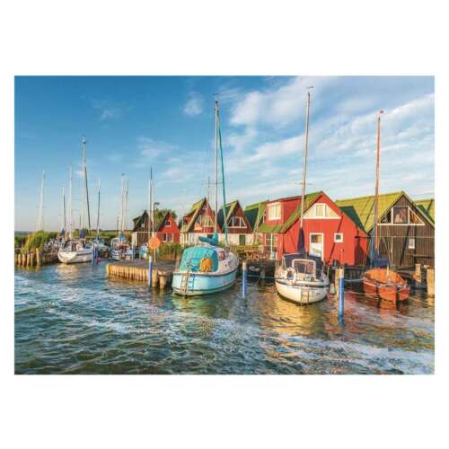 Puzzle Ravensburger 1000 elementów, kolekcja Niemcy, port Ahrenshoop z kolorowymi domami i łodziami
