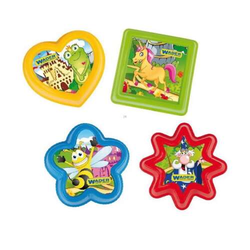 Formy do piasku Wader, zestaw 4 kolorowych plastikowych kształtów: serce, kwadrat, gwiazda i rozgwiazda