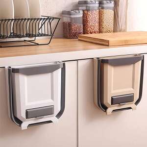 White and beige hanging trash can for kitchen cabinets, 24 x 16 x 26 cm - Trash can