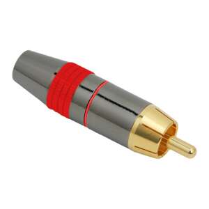 RCA plug connector, gold plated, for up to 8mm cable, with marking ring - Connector