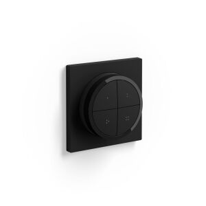 Vedere în unghi a comutatorului inteligent de lumină negru Philips Hue Tap Dial pe perete - Intrerupatoare