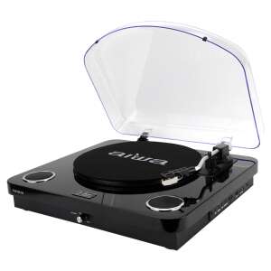 Aiwa GBTUR-120BK record player with dust cover open, black - Turntable