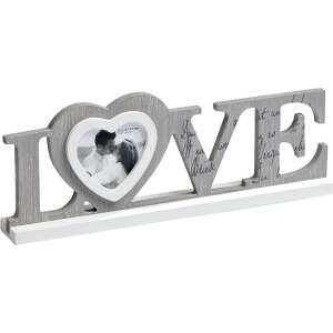 Szürke fa LOVE képkeret szív alakú fotótartóval, Walther YF199D - Walther