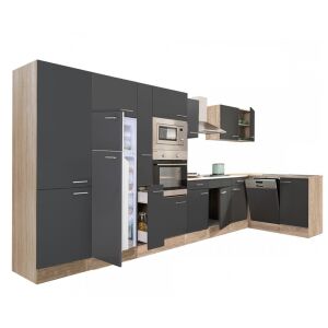 Set de bucătărie de colț Yorki 430 cm cu fronturi antracit și corp din stejar - Seturi de mobilier de bucătărie