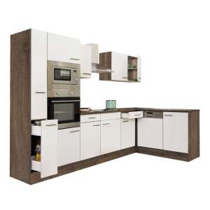 Yorki 310 bloc bucătărie de colț corp stejar yorki, front alb lucios mătăsos, set complet de mobilier de bucătărie - Seturi de mobilier de bucătărie
