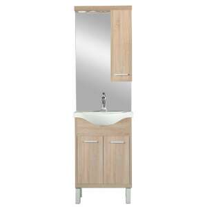 Nerva 55 complete bathroom furniture set in Sonoma oak with mirror cabinet, sink and faucet - Leziter