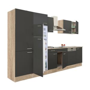 Yorki Küchenmöbel-Set - Sonoma Eiche und Anthrazit - 340 cm. Moderne Küchenschränke mit Eichen- und Dunkelgrau-Finish. - Leziter