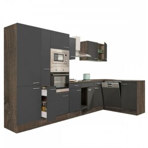 Set de mobilier de bucătărie de colț Yorki 370cm cu corp din stejar și front antracit, mobilier de bucătărie modern - Seturi de mobilier de bucătărie