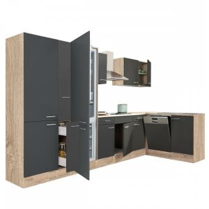 Set de mobilier de bucătărie de colț Yorki 370 cm cu finisaj stejar și antracit. Mobilier de bucătărie modern. - Seturi de mobilier de bucătărie