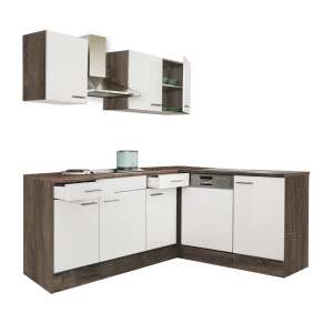 Yorki 220 Eckküchenblock mit Eiche Korpus und weißen Fronten - Leziter