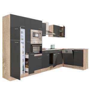 Bloc de bucătărie Yorki 370 colțar, corp stejar sonoma, fațadă antracit mată - Seturi de mobilier de bucătărie
