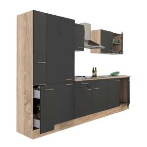 Yorki 300 Küchenblock, Sonoma Eiche Korpus, Anthrazit Seidenmatt Front mit Regalschrank - Leziter