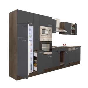 Yorki 370 Küchenblock, Eiche Korpus, Anthrazit Front, 3/4 Ansicht - Küchenmöbel-Sets