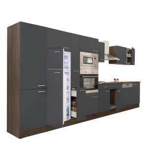 Yorki 430 Küchenblock, Eiche Korpus, Anthrazit Front, mit Gefrierschrank oben - Küchenmöbel-Sets