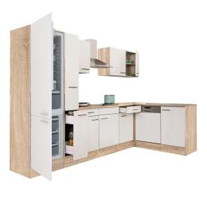 Yorki 310 Eckküchenzeile mit Kühlschrank, Sonoma Eiche und weißes Finish - Küchenmöbel-Sets