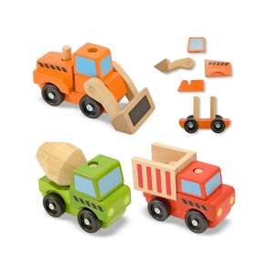 Melissa & Doug Stapel-Baufahrzeuge, 3-teiliges Set aus Holzspielzeug, enthält einen Bulldozer, einen Kipplaster und einen Betonmischer - Melissa & Doug