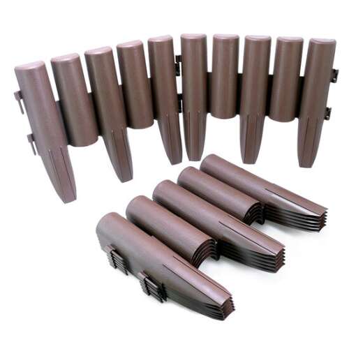 Barna kerti szegély, 8 db-os készlet, 27x24 cm, műanyag, könnyen telepíthető, tartós, virágágyásokhoz, utakhoz és szegélyekhez