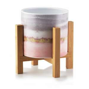 Mercaton® Luxury ceramic flower pot with wooden stand, Ø 12.5 cm, Height 16.5 cm, Grey - Landscaping