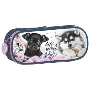Cleo & Frank pencil case with cute dogs, Life is better with a dog design, for school and kindergarten girls - Pencil Case